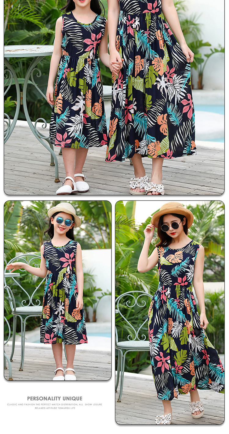 Mother&Kids Children's beach dress Multi-color printed children's long skirt soft thin sundress_voghion.com