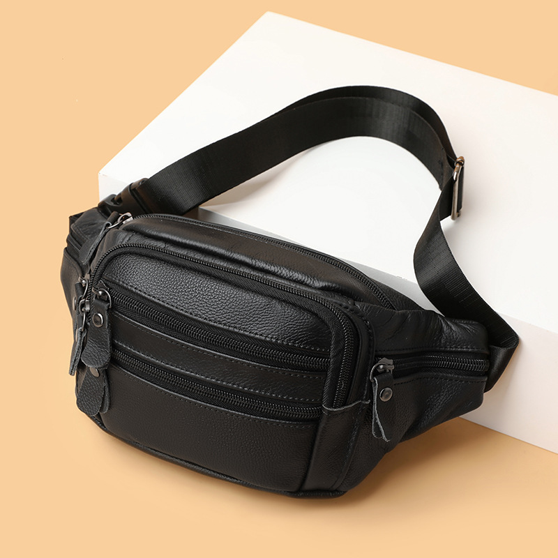 The first layer of cowhide men's bag real cowhide sports running waist bag men's waterproof large capacity multi-compartment chest bag wallet bags_voghion.com