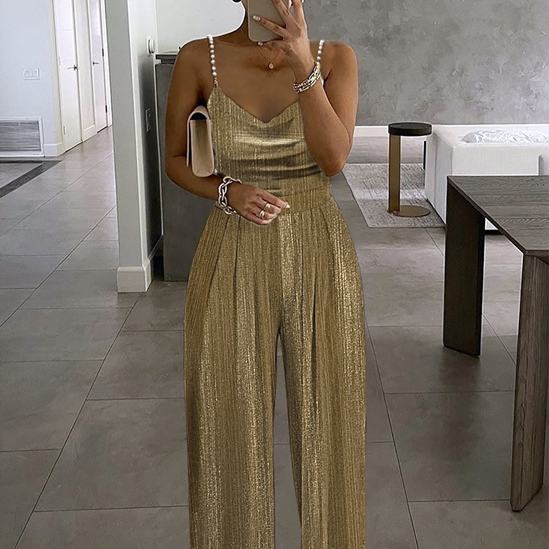 Dameskleding Nieuwe Off-Shoulder Geplooide Jumpsuit met Kralen_voghion.com