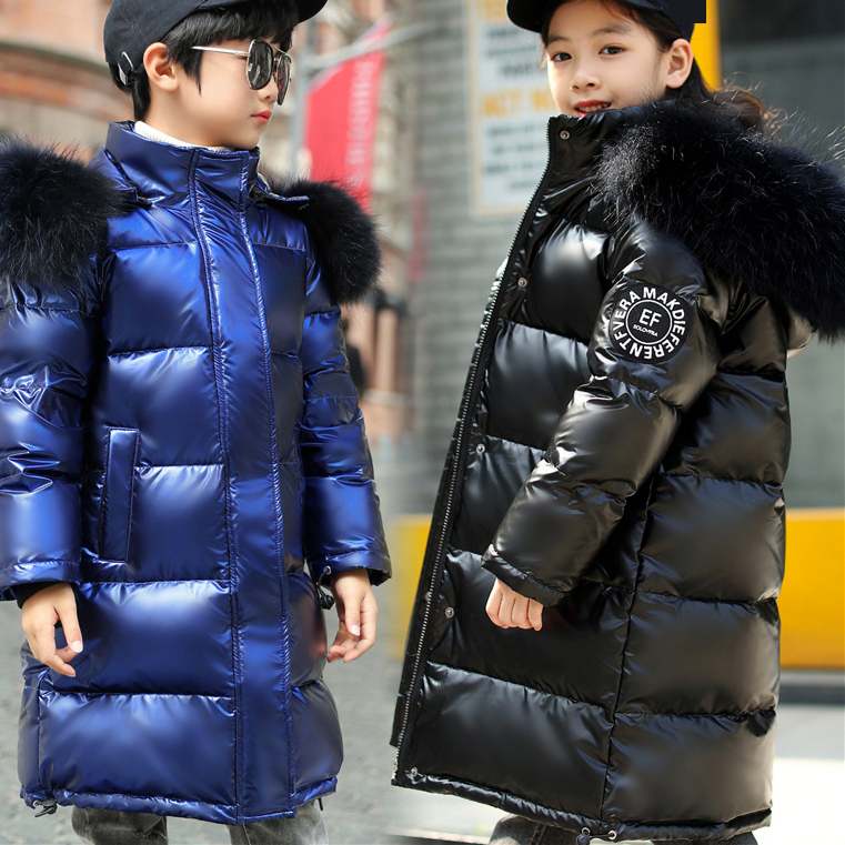 Kinderkleidung Neue Kinder-Daunenjacke für Mädchen und Jungen, mittellang, verdickter großer Pelzkragen, mittelgroße Kinder-Winterjacke, waschfrei_voghion.com