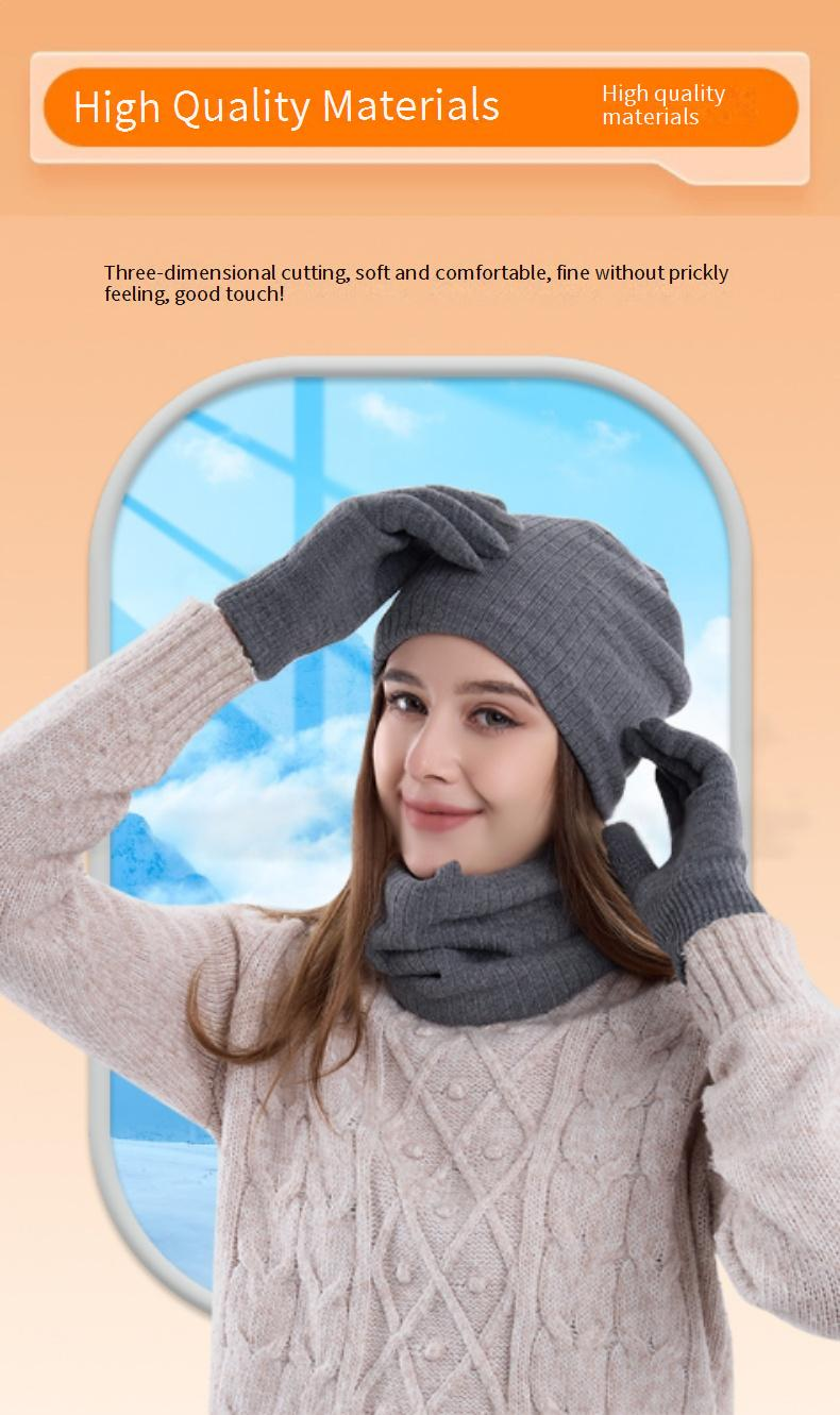 Winter warme Wollmütze, Schal, Handschuhe, dreiteiliges Set, winddichte Outdoor-Strickmütze für Erwachsene, dreiteiliges Set_voghion.com