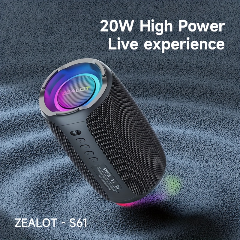 Difuzor wireless ZEALOT S61 cu sunet stereo de 20 W, difuzoare portabile de exterior cu wireless 5.2, timp de redare 6 ore, lumină RGB, baterie de 3000 mAh, dublă_voghion.com