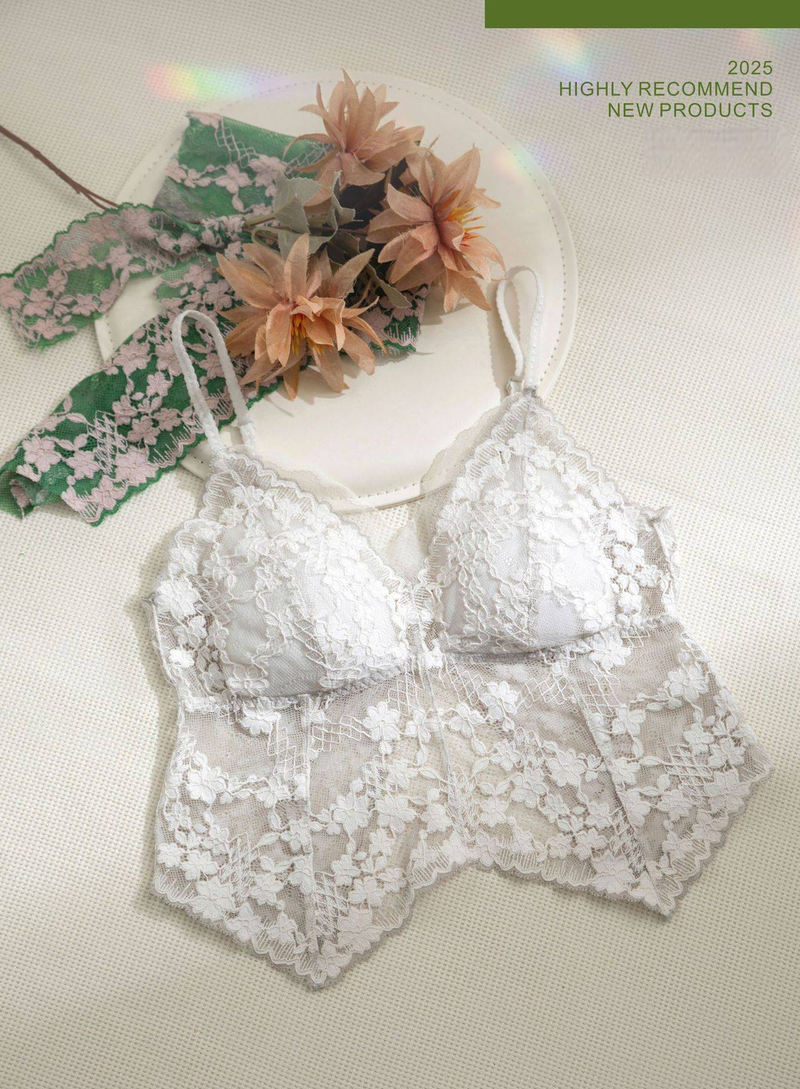French Style Pure Floral Lace Fine Strap Triangular Cup Beautiful Back Underwear Set Summer Invisible Back Button Bra Thin_voghion.com