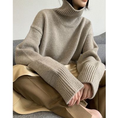 Neuer Rollkragenpullover für Damen im Herbst und Winter mit lockerem Lazy-Style-Strickpullover aus Kaschmir mit verdickter Basis_voghion.com