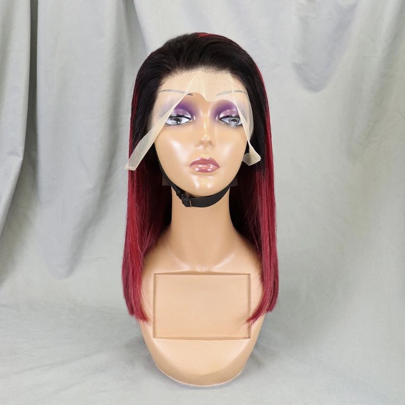 Rak Peruk med Lace Frontal-hår, Kort Bob, 1B/99J, Äkta Hår_voghion.com