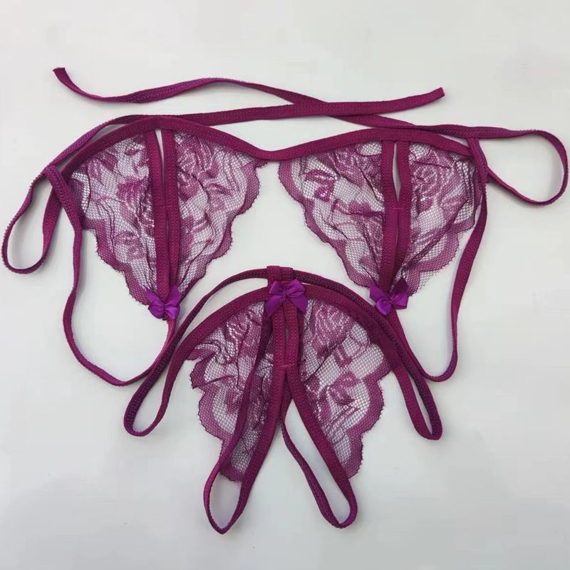 Open Crotch No-Take-Off Single Bowknot Sexy Lace Panties Women's Sensual Passion Thong Plus Size T-Pants_voghion.com