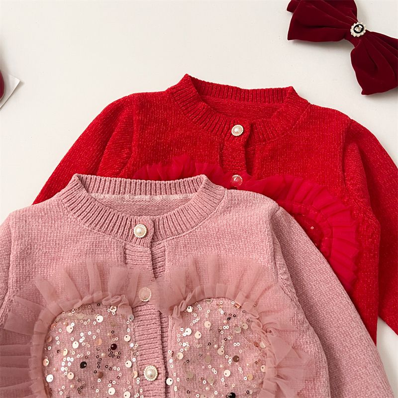 Pull rouge à paillettes pour filles, nouveau style automne et hiver_voghion.com