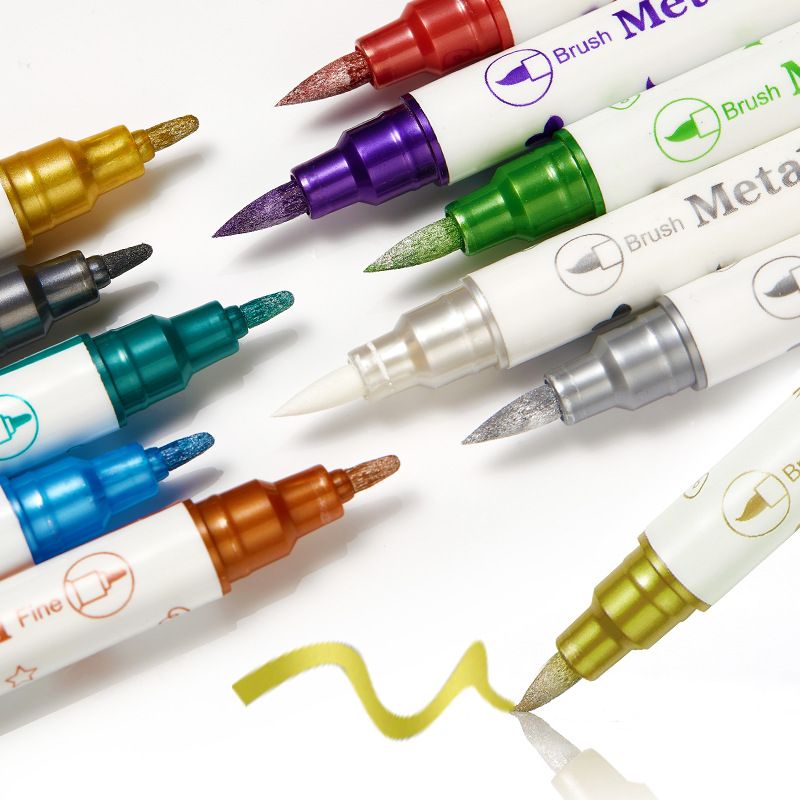 Penna per nail art in metallo a doppia testa - 3 in 1 per sfumare, delineare e punteggiare | Penna gel Easy-Color One-Step_voghion.com