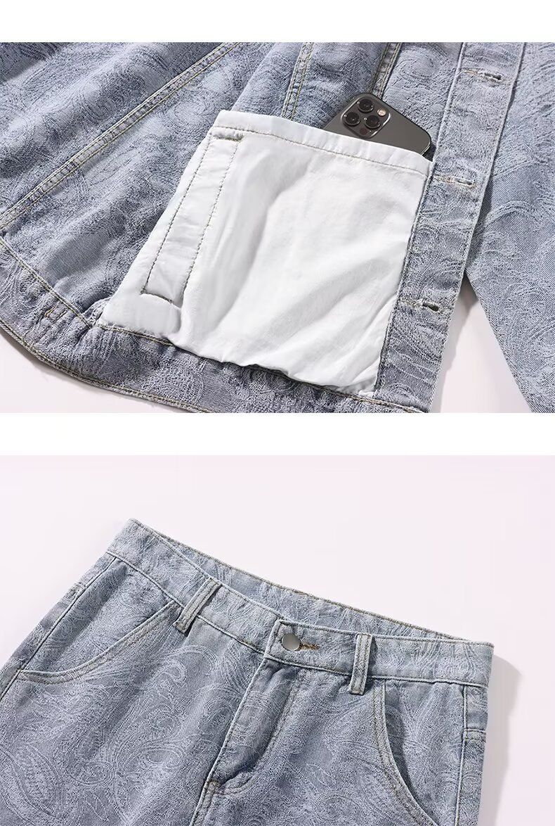 Herrenbekleidung Alter Retro gewaschener Jeansanzug Lose Jacke Mantel Lässiger Zweiteiler Anzug Trendy_voghion.com