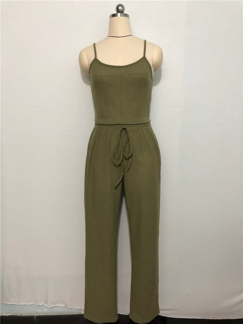 Women's home wear women's Waffle knit halter top trousers robe pajamas three sets_voghion.com