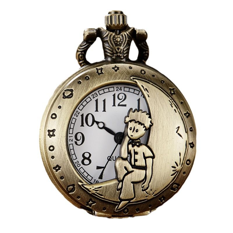 Hot Selling Flip Cover Antique Bronze Color Two-Dimensional Moon Boy Semi-Transparent Classic Large Quartz Pocket Watch_voghion.com