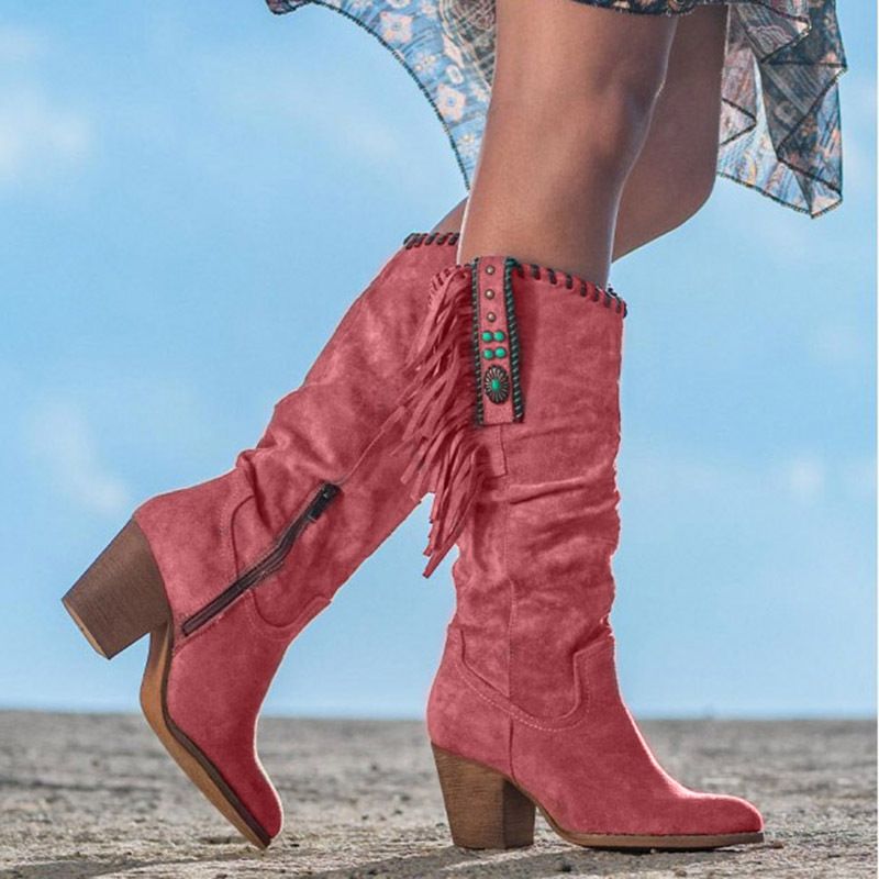 Scarpe da donna autunno e inverno nuove donne grandi dimensioni stivali con nappe tacchi alti spessi lunghi grandi dimensioni stivali lunghi da donna_voghion.com