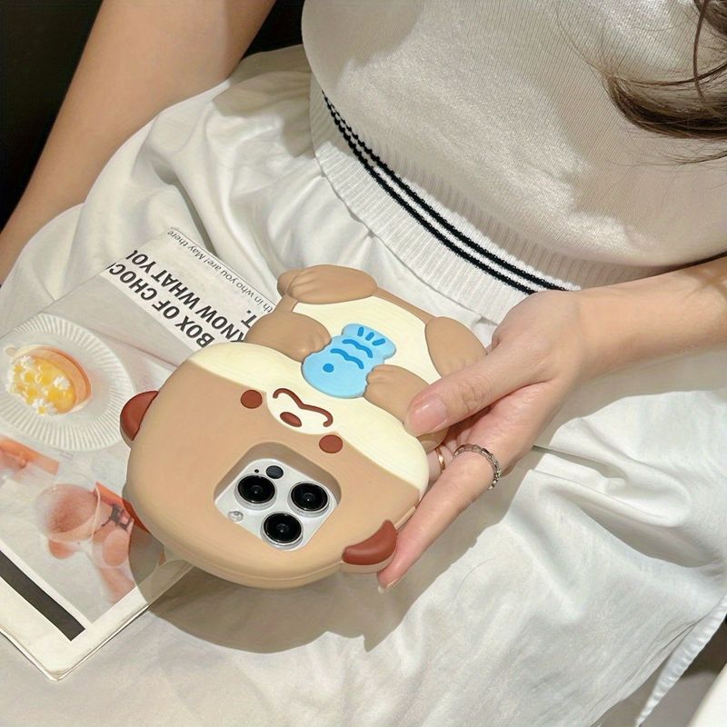Cute 3D Otter Silicone Case for 15 14 13 12 Pro Plus Max, Shockproof Full-Body Protective Cover, Cartoon Design Soft Silicone Phone Case_voghion.com