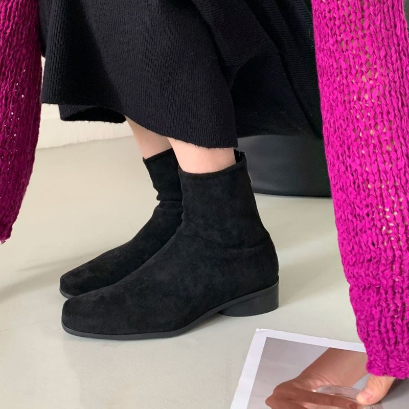 Bottines minimalistes à bout carré pour femme, style haut de gamme, style coréen, nouveauté hiver 2025, bottes slim françaises_voghion.com