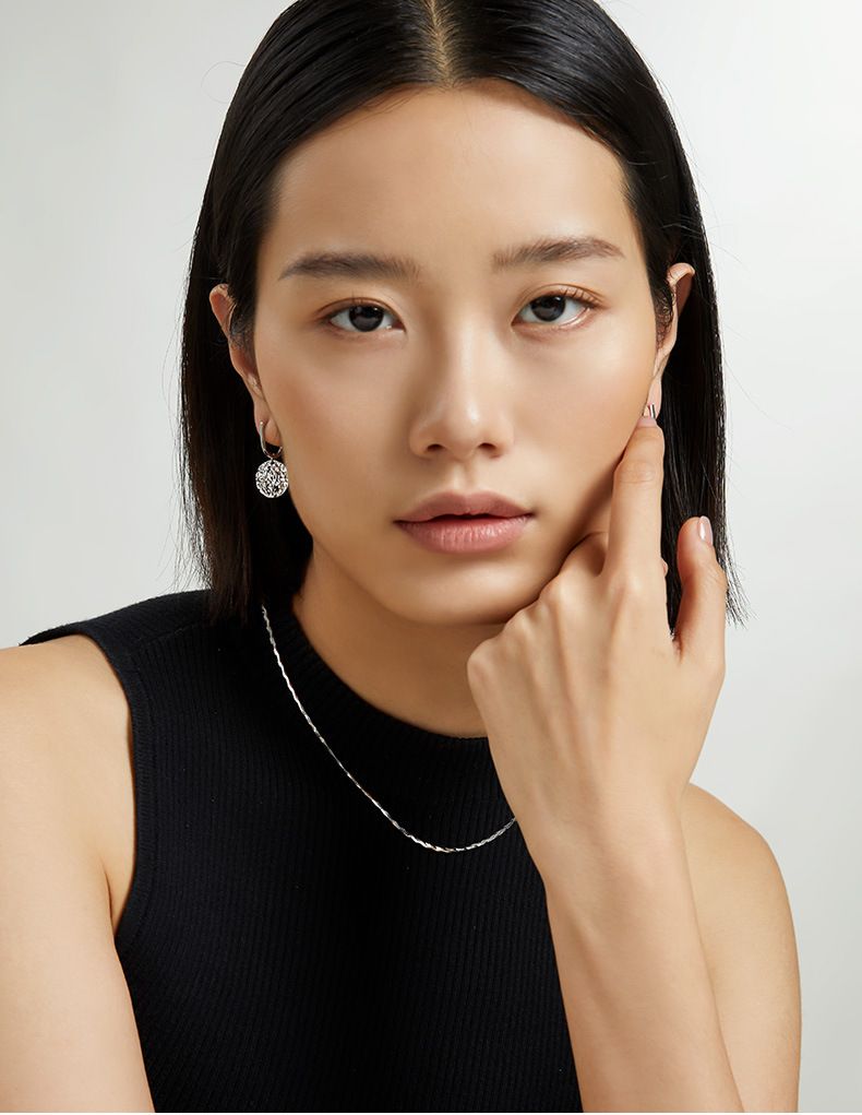 Ouerschnalle Sterling Sëlwer Ronn Textur Ouerréng Einfach Damen All-Match Ouerschmuck Héichwäerteg Nisch_voghion.com