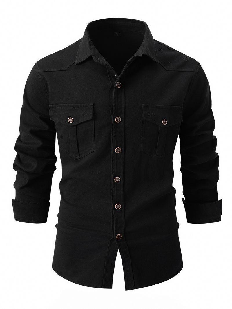 Camicia a maniche lunghe da uomo in cotone elasticizzato lavato, nuova e alla moda, taglia europea_voghion.com