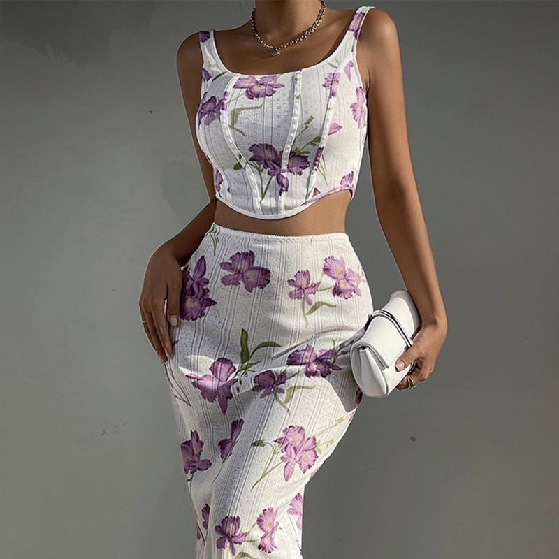 Set gonna da donna sexy con canotta stampata piccola canotta slim fit avvolgente_voghion.com