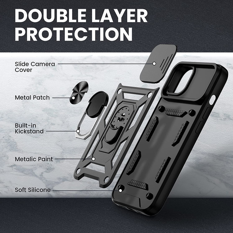 Funda deslizante para iPhone 14 13 12 11 Pro Max Mini SE 2020 XR XS Max X XS 8 Plus Anillo Soporte Armadura Anillo Protección Cámara Pho_voghion.com