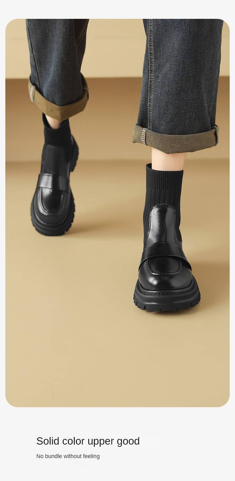 cameido Damen-Schlankheitsstiefel mit dicker Sohle und klobigem Absatz, vielseitige, runde Zehenpartie, elastische Strick-Schlauchsockenstiefel für Herbst und Winter 2024_voghion.com