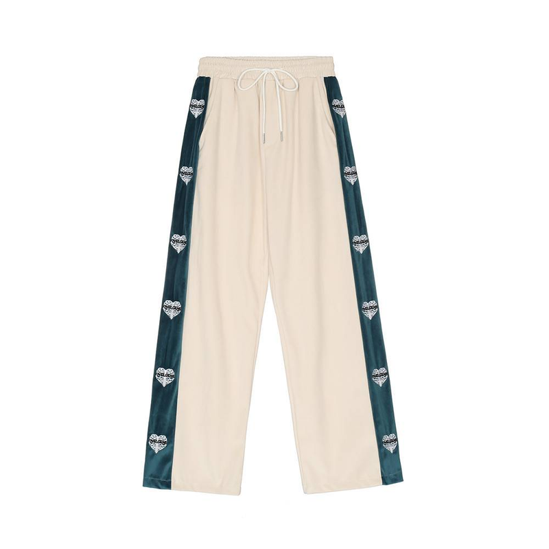 Men's Clothing Love embroidery contrast color stitching casual suit men ins fashion brand loose long sleeved jacket two piece suit_voghion.com