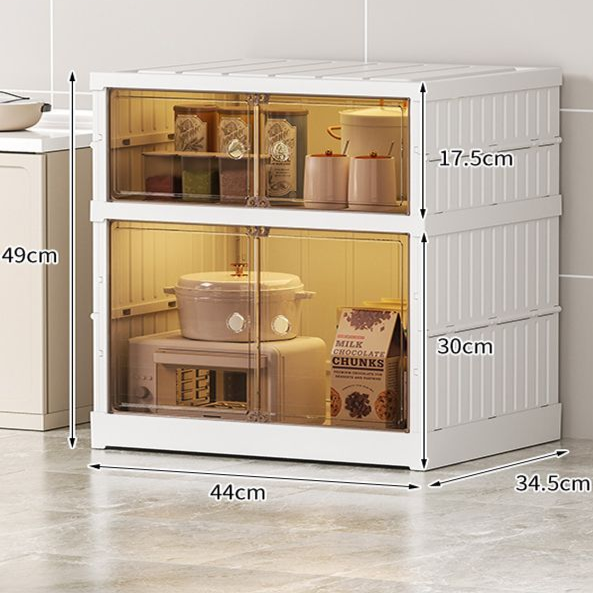 Gratis Installatioun Kichen Späicherschrank Plastik Méischichteg Mikrowellenuewen Rack Fir Geschirrspäicherung Staubdicht Klappschrank_voghion.com