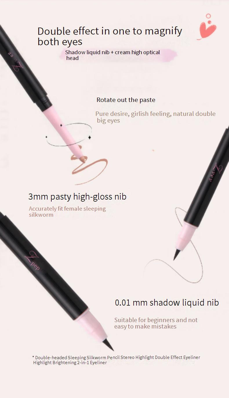 Kombination av ögonskugga och liner, Bright Eyes, dubbelhövdad ögonpåsepenna, naturlig skuggning, highlighter, ljusare ögonpåse, multifunktionell eyeliner_voghion.com