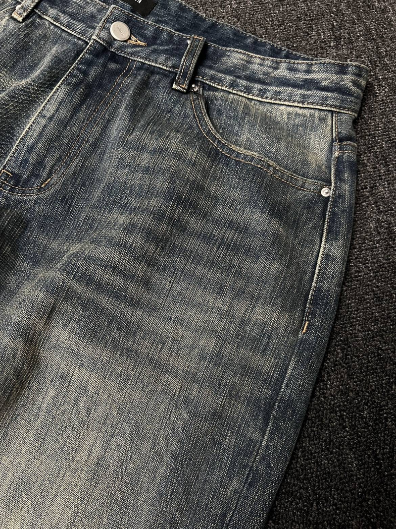 Herrenbekleidung Festival Sunset Blur Dyeing Washed Distressed Legs Bootcut Flared Loose Jeans_voghion.com