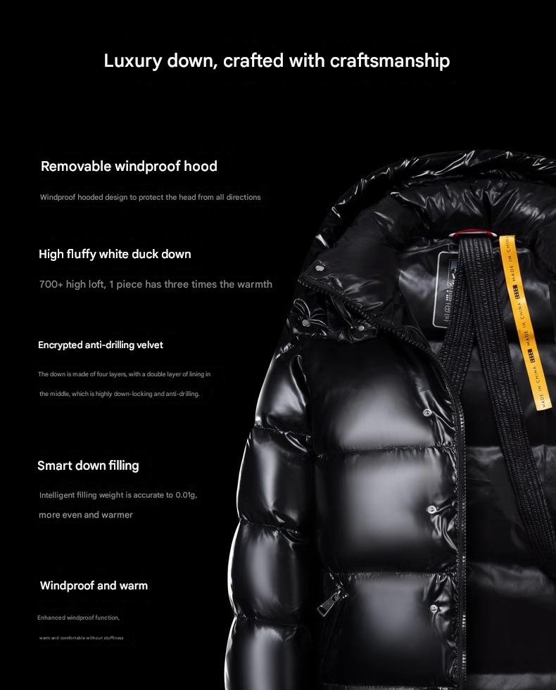 Men's Clothing Men's White Duck Down Puffer Jacket, Waterproof Winter Coat With Hood, Black & Green Short Jacket_voghion.com