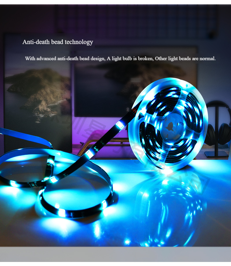 Smart RGB LED Strip Lights 5050 5V Bluetooth Music Sync, Waterproof TV Backlight, DIY Ambient Lighting For Home, Party, Gaming_voghion.com