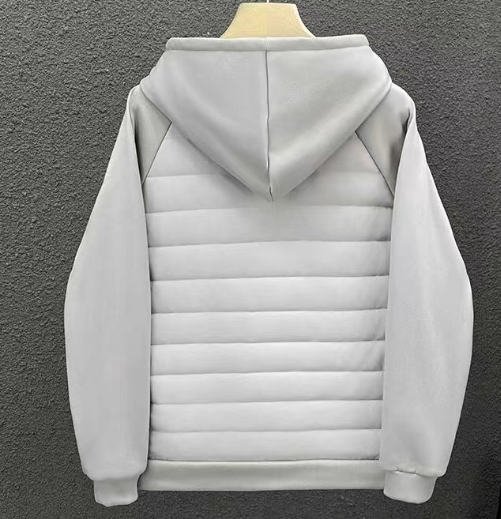 Men's Geometric Print Hooded Puffer - Lightweight Quilted Jacket With Triangle Pattern, Streetwear-Inspired Winter Coat_voghion.com