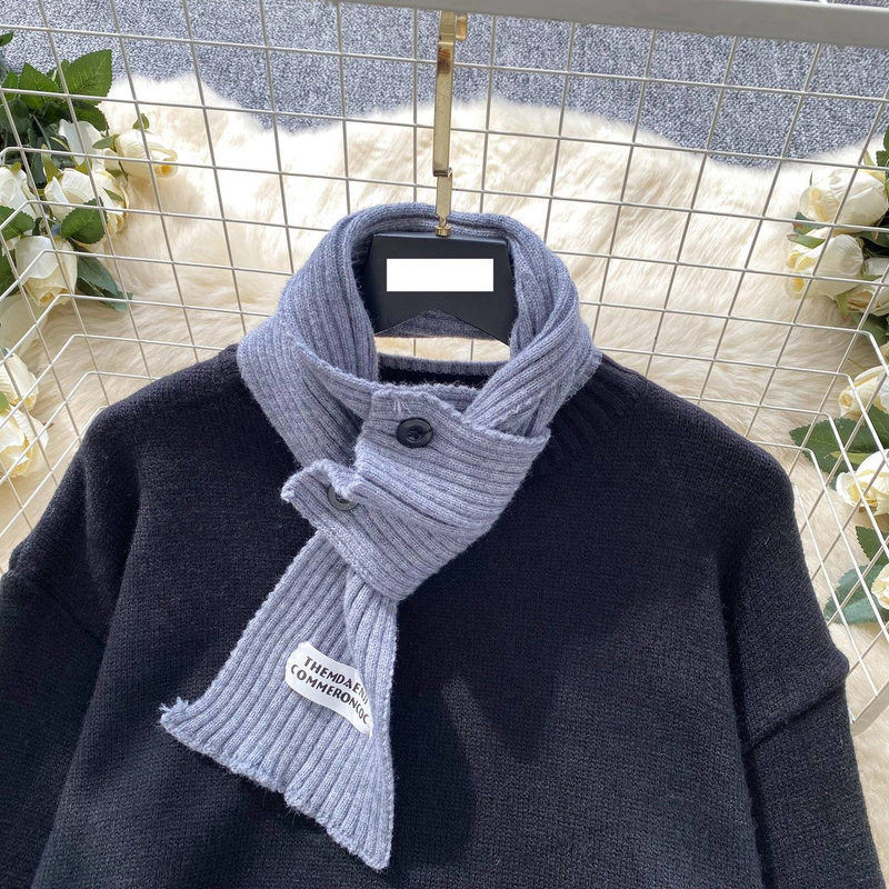 Ensemble pull-over d'automne en tricot pour femme avec écharpe - Haut ample et jupe crayon ajustée - Tenue décontractée élégante (rouge, bleu marine, taille unique)_voghion.com