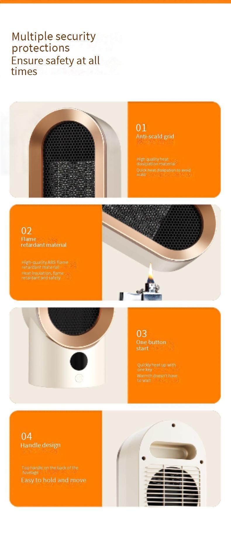 Portable Ceramic PTC Space Heater With Overheat & Tip-Over Protection, 800W Fast Heating For Home/Office, Quiet Desktop Warm Air Fan_voghion.com