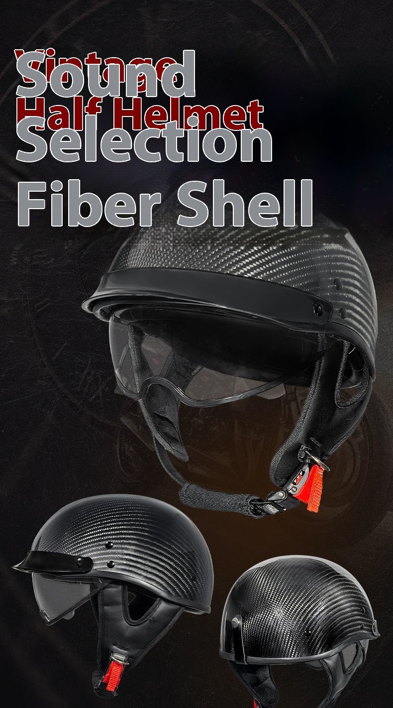 3C-Certified Carbon Fiber Vintage Motorcycle Half Helmet – Retro Japanese & Cruiser Style, Interchangeable Lenses_voghion.com