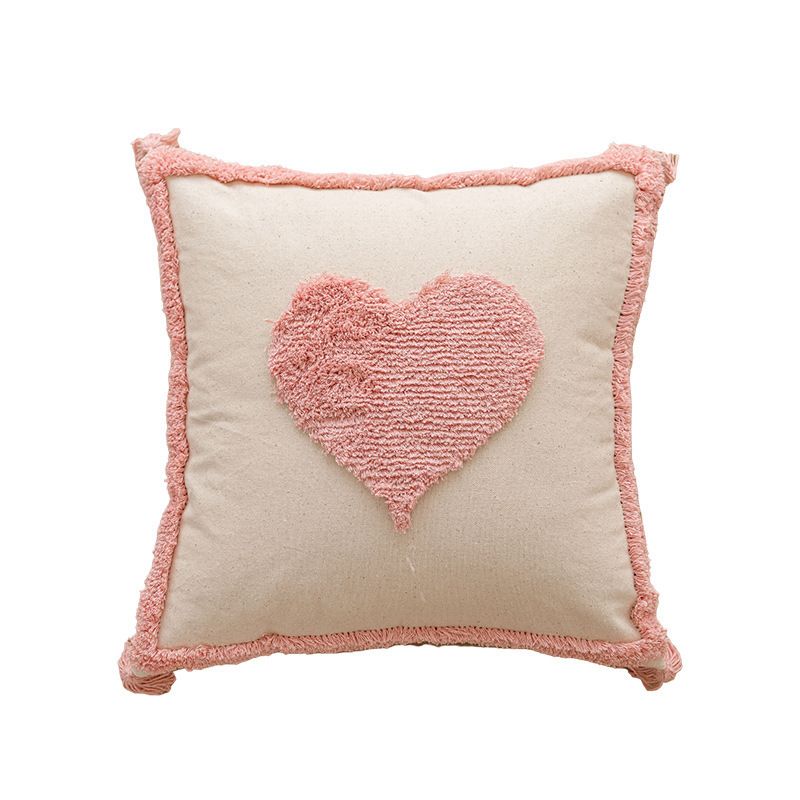 Decorative Tassel Throw Pillow Cover - Modern Pink Polka Dot Square Cushion Cover With Detachable Design For Sofa, Bed, Living Room"_voghion.com