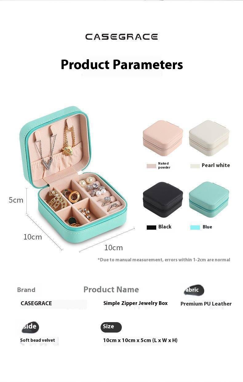 Minimalist Jewelry Box With Zipper – Portable Single-Layer Storage Case For Earrings, Rings & Small Accessories_voghion.com