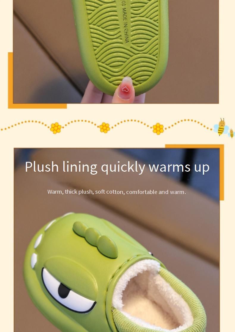 Dinosaurier-Hausschuhe mit Fleece-Futter für Kinder – Wasserdichte Winterhausschuhe mit vollständiger Fersenabdeckung (1–12 Jahre, Unisex)_voghion.com