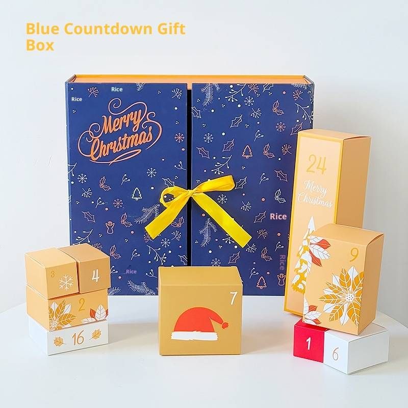 Christmas Advent Calendar Surprise Gift Box – Foldable Countdown Box (Orange & Blue, Gold Foil Accents)_voghion.com