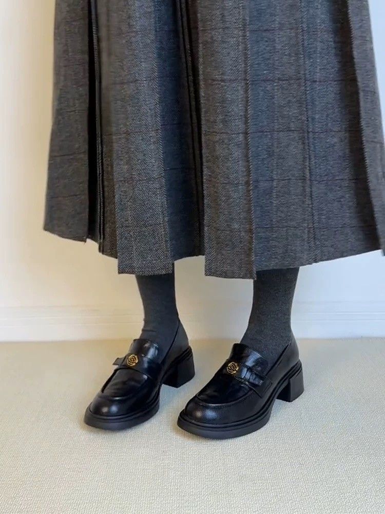 Lan Cabinet Edition ~ New Chunky Heel Loafers For Women, Slip-On Round Toe Single Shoes, Soft Commuter Lazy Little_voghion.com