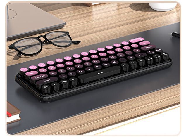 Girls Office Three-Mode Wireless Bluetooth Mouse Set Gradient Color Computer Laptop Membrane Mechanical Keyboard_voghion.com