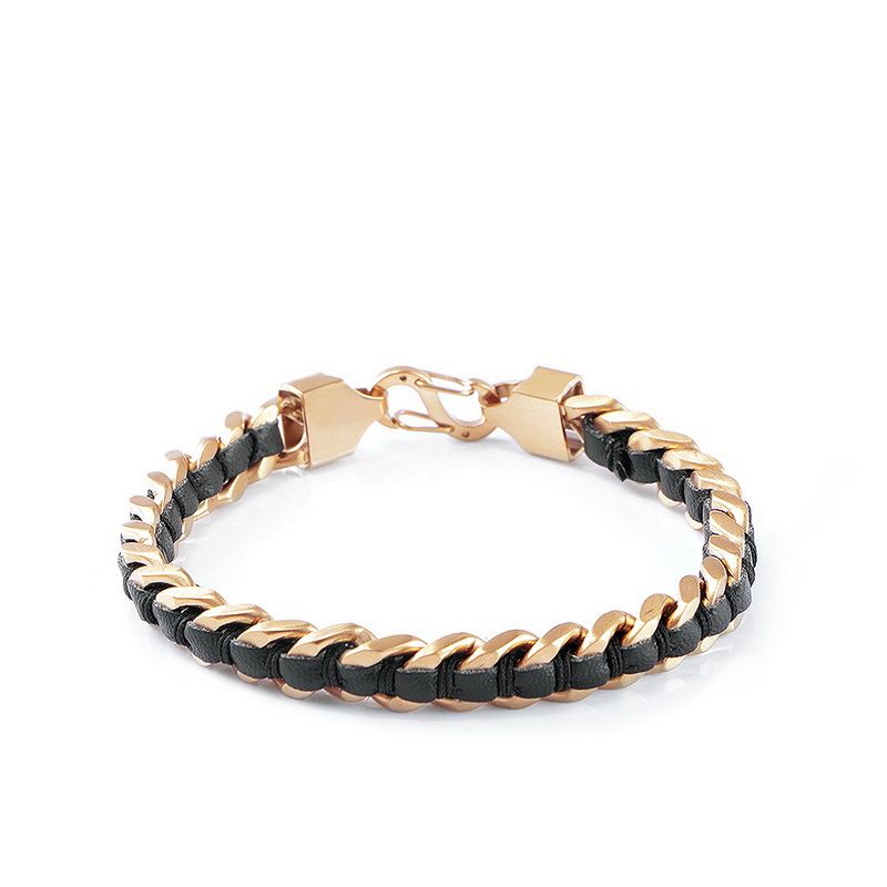 Neues Herrenarmband aus ultrafeinem Faserleder, gewebt aus Edelstahl, modische Persönlichkeit, kubanische Kette_voghion.com