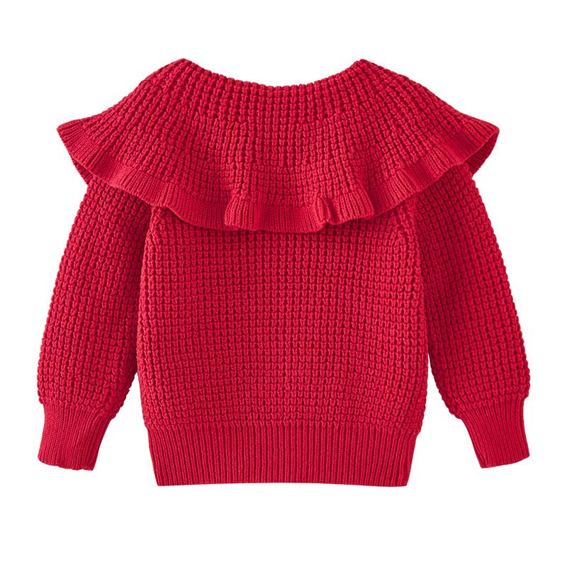 Modischer Pullover für Mutter und Kind, weicher Baumwoll-Strick-Cardigan für Babys und Mädchen – stylischer Pullover mit Rundhalsausschnitt und langen Ärmeln (Rot, Creme), Größen 80–120 cm_voghion.com