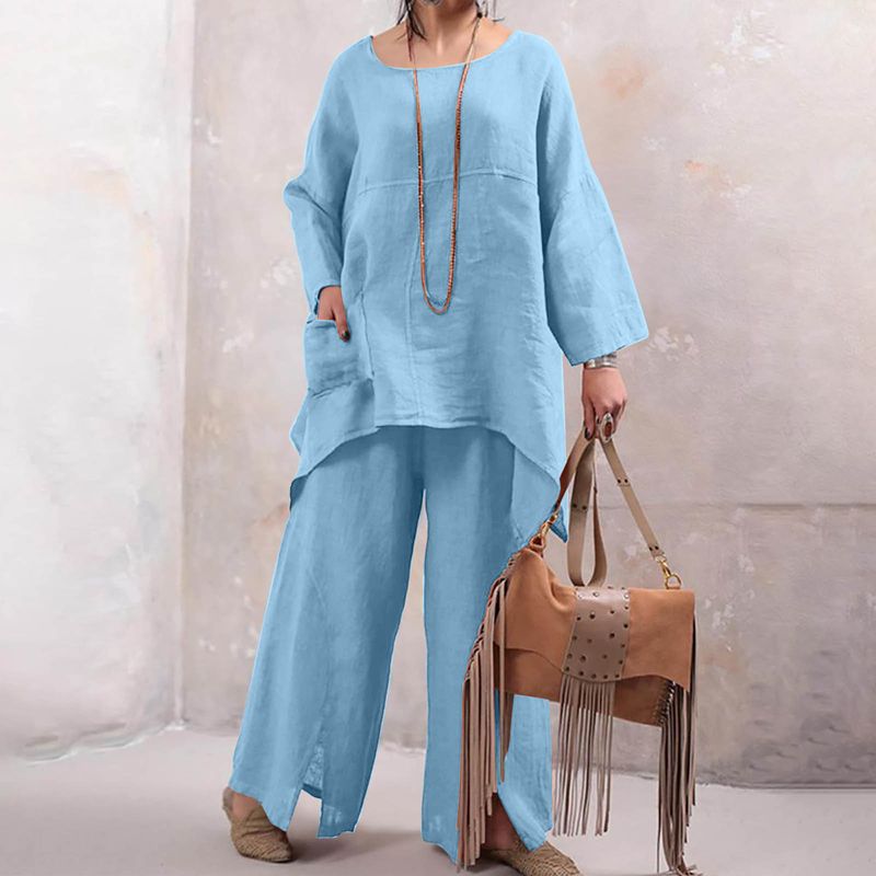 Women's Spring and Autumn new long-sleeved round neck large size fashion loose two-piece suits for women_voghion.com