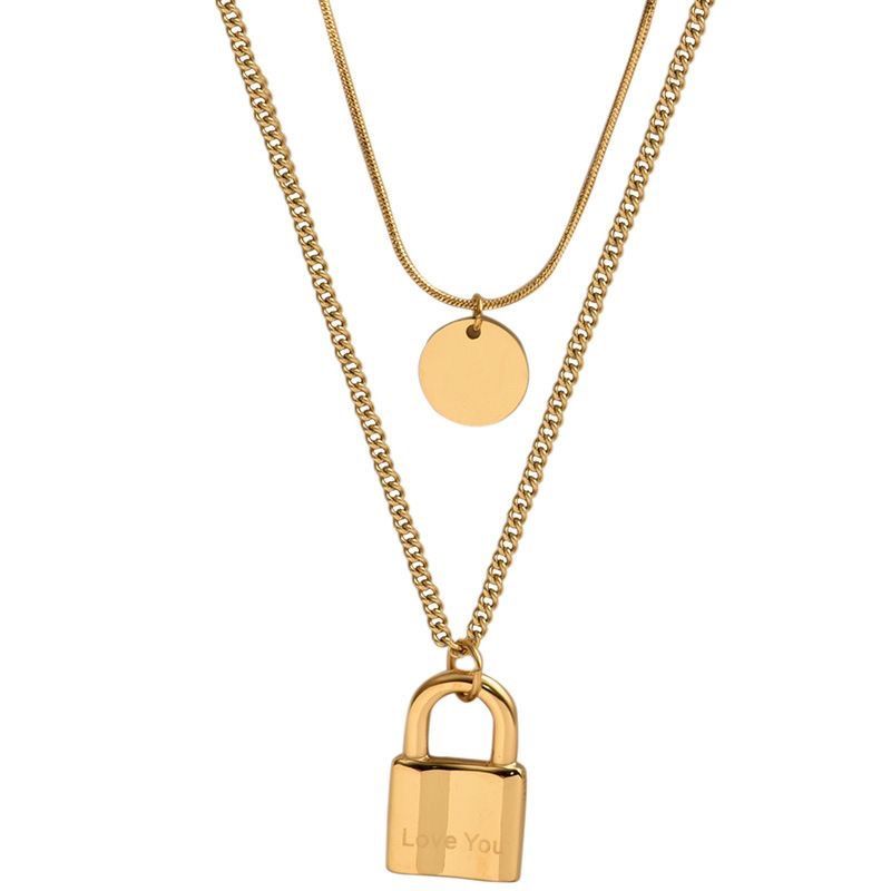 Collana con lucchetto a doppio strato in acciaio al titanio, popolare su Internet, casual alla moda, versatile, cool e indifferente_voghion.com
