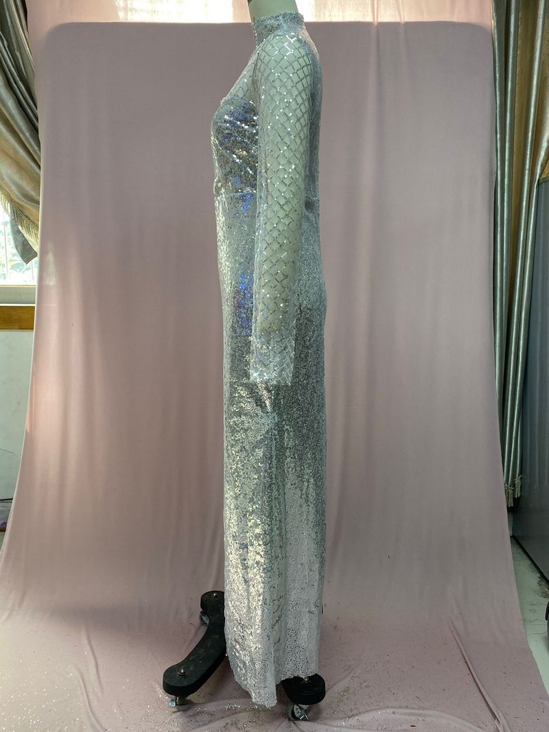 Rochie de damă fără bretele, cu guler rotund, temperament subțire, în formă de S, cu paiete, pentru femei_voghion.com
