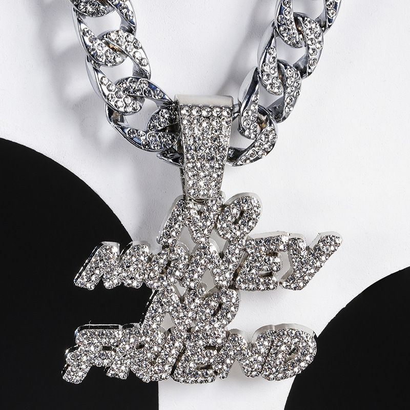 Fashion Brand Full Diamond Necklace Jewelry Versatile For Men And Women Hip Hop English Letter Single Pendant_voghion.com