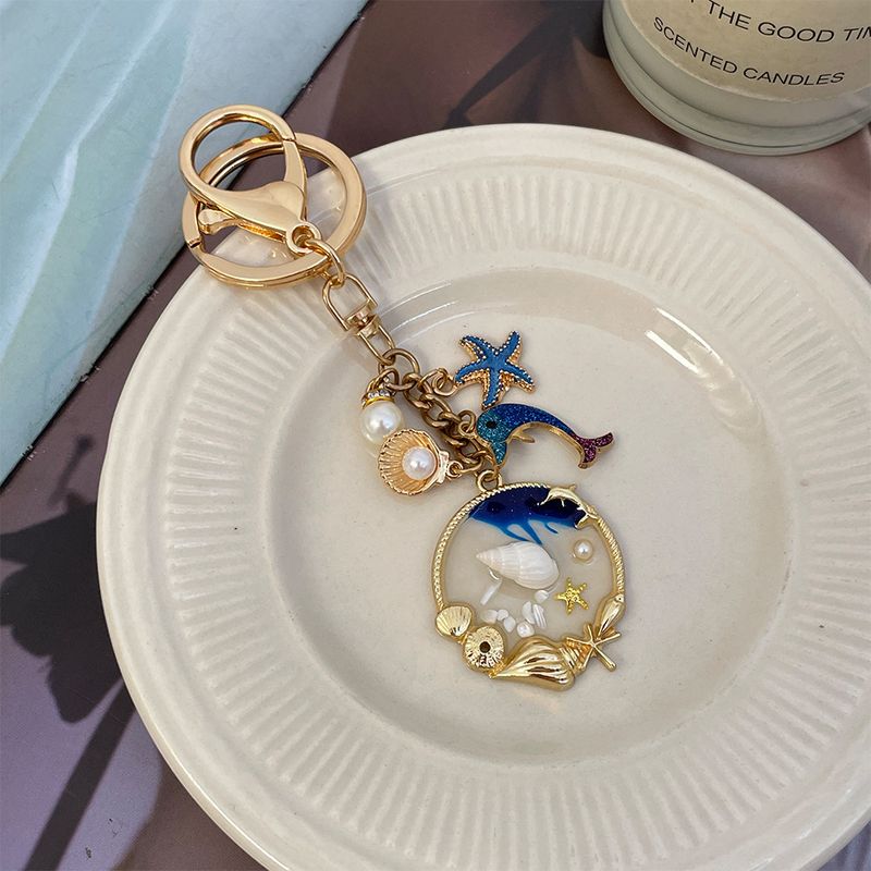 Porte-clés pendentif série Cartoon Ocean, coquillage, dauphin, perle, breloque de sac, goutte d'huile, accessoires, petit cadeau_voghion.com