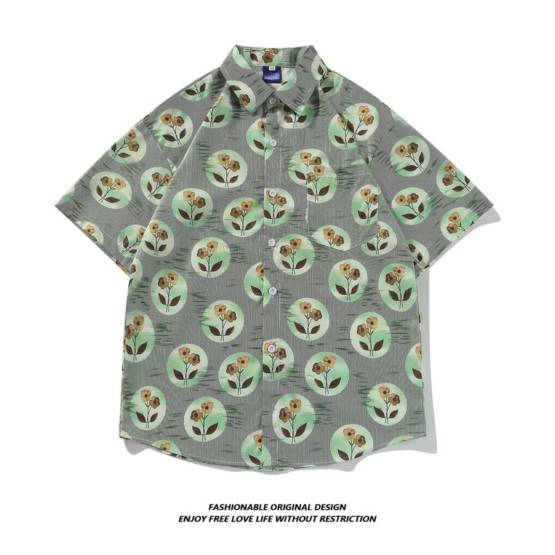 Tie-Dye Herren Kurz Sommer Dünn High-End Cool Fünfviertel Ärmel Shirt Lose Jacke Trendy_voghion.com