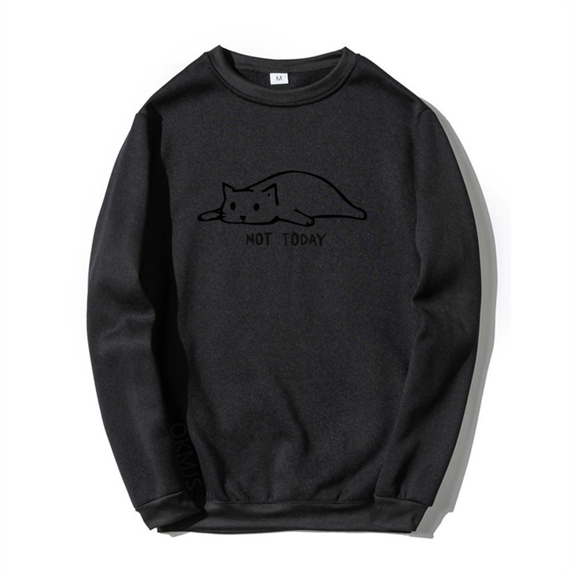 Pullover mit Rundhalsausschnitt, Lazy Cat Not Today, Trendbuchstabe, langärmeliges Oberteil, einteiliger Aufdruck_voghion.com