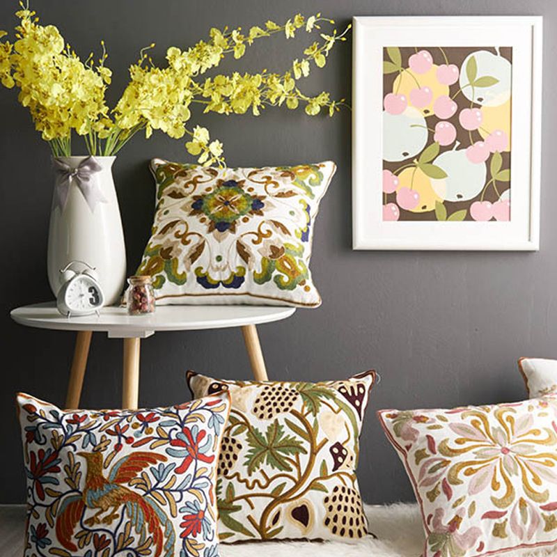 Factory direct high-grade cotton towel embroidery sofa pillow case flower and bird cotton embroidery cushion gift customization_voghion.com