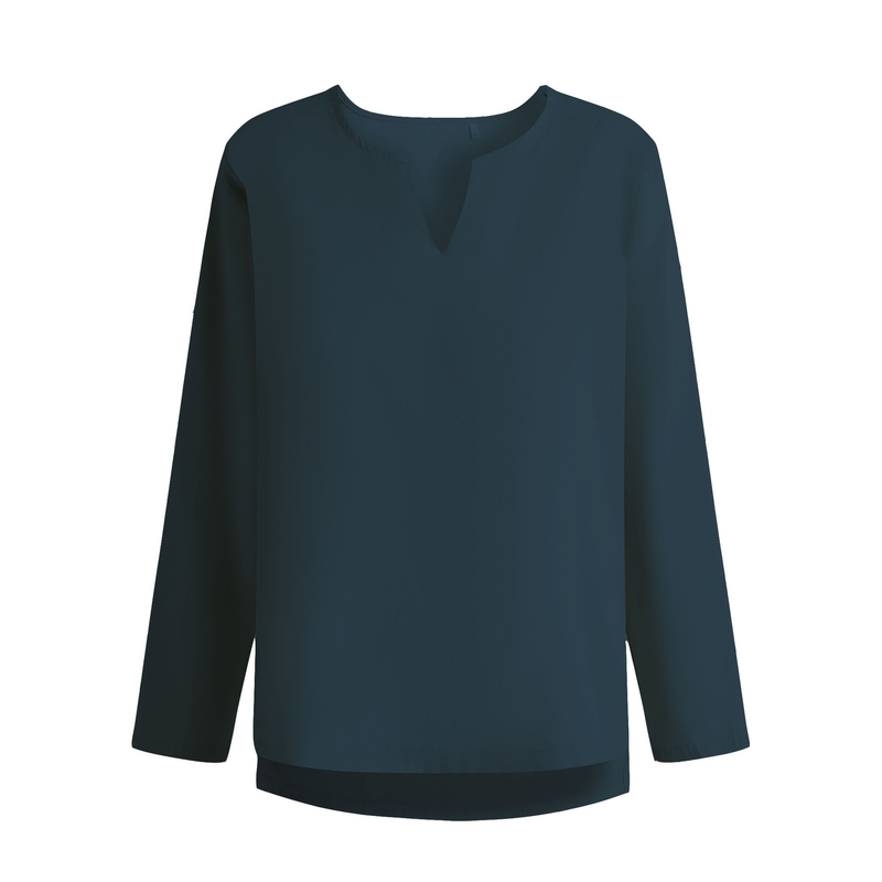2025 Autumn Youth T-Shirt Cotton Linen Solid Color Loose Fit Chinese Style V-Neck Men's Long Sleeve Shirt_voghion.com